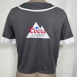 Coors Light Beer Button Up Gray White Crop Baseball Jersey Women's SMALL